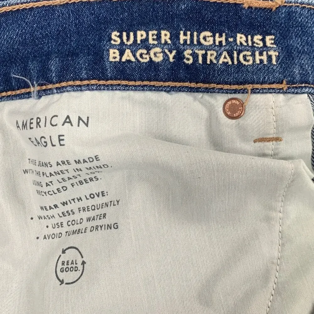 New American Eagle Womens Size 18 Super High Rise Baggy Straight Denim Jeans - Picture 6 of 7